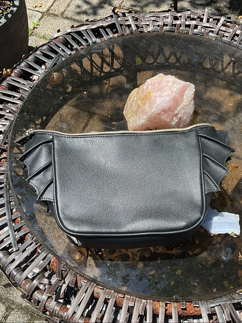 Jeffree Star Black Cosmetic Bat Bag with Pink Star and Winged Sides